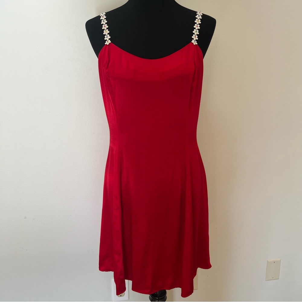 Jessica McClintock Gunne Sax Vintage Red Satin Mini Formal Dress Junior 13/14